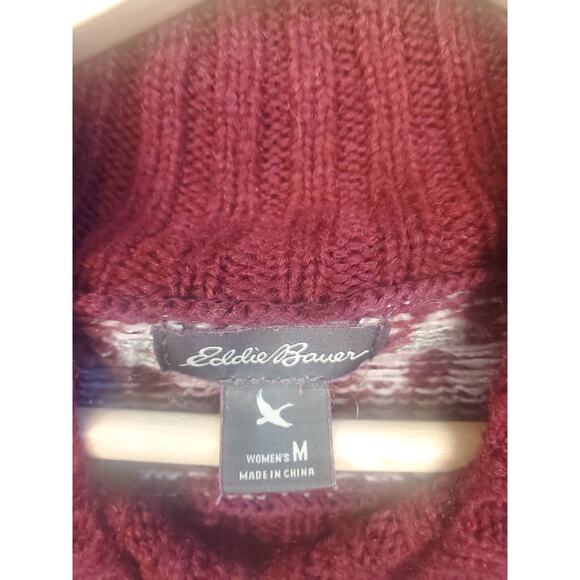 Eddie Bauer Women's Size Medium Red White & Gray Fair Isle Sweater - Picture 4 of 6